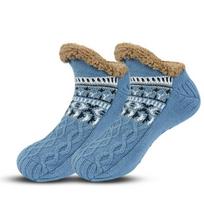 Non Slip Grip Floor Socks Colorful Sleeping Socks Portable Thermal Slipper Socks  Bedroom Use 35-42 blue