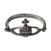 Vivienne Westwood Vendome Saturn Shape Engraved Letter Decoration 925 Silver Ring Women rings Gunmetal-Gray 64040011-S001 Box,05-XS