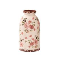 Vintage Ceramic Flower Vase Retro Chinoiserie Floral Pattern Vase Rustic Boho Farmhouse Decorative Vase for Home Bookshelf Table Centerpiece 15cm A