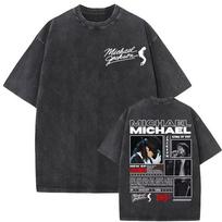 Michael Jackson King of Pop Graphic Tee Shirt Men's Clothing Harajuku Vintage Washed T-shirts Casual Cotton Short Sleeve T Shirt L gray