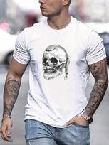 Viking Skull Print Unisex T-Shirt, Casual Short Sleeve T-Shirt Summer XL