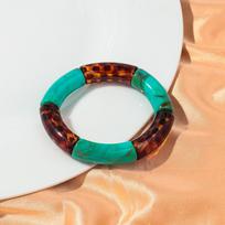 HipHop Leopard Acrylic Chunky Bamboo Tube Elastic Bracelets for Women Men New Resin Big Curved Beads Stack Bangle Boho Jewelry