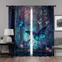 Vibrant Blue 2pcs Butterfly Forest Curtains - Durable Polyester, Digital Print, Rod Pocket Design - Fade-Resistant, Ideal for Li 60×150