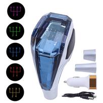 Universalus krištolinis LED pavarų perjungimo rankenėlė su spalvota šviesa, skirta mechaninei ir automatinei transmisijai, 8mm 10mm 12mm, suderinama su dauguma automobilių Top left R-5speed MT gray