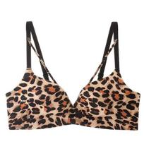 Leopard Print Push-Up Bra for Large Breasts: Slimming, Side Fat-Gathering, Anti-Sag, Sexy Back Design 38-AB Thick