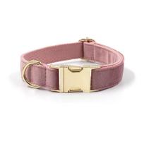 Mihha Boss Champagne Pink Velvet Dog Collar with Gold Buckle and Engraving Option Medium