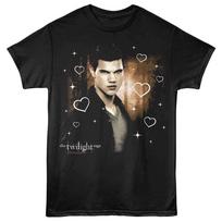 Twilight - Jacob Forest Hearts - Front Print Adult Solid T-Shirt - Black XL