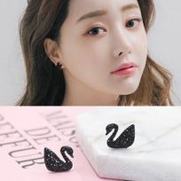 Elegant Black Swan Full Diamond S925 Silver Stud Earrings For Women 1pair