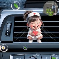 2D Flat Acrylic Nurse Heart Girl Car Vent Clip Freshener, Scent-Free Double Sponge For DIY Scent, Holiday Gift For Friends Relatives Besties 6cm