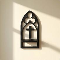 Shelf with Cross Ornament Matte Black WallMounted Display Decorative for Prayer Corner, Ms12158