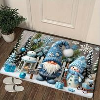 Christmas Gnome Blue Decorative Rug Living Room, Bedroom & Entrance Door Mat Non-Slip, Stain-Resistant Home Decor Rug 40x60cm 16x24inch