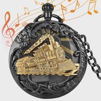 Hollow Hand Crank Musical Quartz Pocket Watch Playing Music Fob Chain Clock Locomotive Collectibles Best Gifts juoda