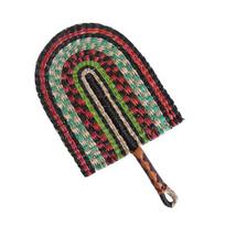 Rankų darbo šiaudų pynimo vėduoklis Natūralios jūros žolės raffia vėduoklis su ilga rankena Pusiau ovalus pintas vėduoklis Vasaros vakarėlio sienos pakabinamas dekoras D