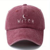 FabricMakefge Unisex WITCH Baseball Cap with Moon  Stars Design  LightweightVintage WashedCurved Brim for Outdoor Camping One Size