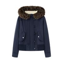 2025 Autumn Women's Denim Jacket with Detachable Fur Collar - European and American Style L tamsiai mėlyna spalva