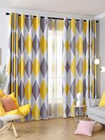 Printed Plaid Heat Resistant High Shading Curtain Living Room Bedroom Curtains Luxury Made Of Polyester Washable Great Ready W100*H70(CM)-Hooks&2PCS