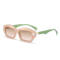 Unique Irregular Square Sunglasses Women Double Color Shades Retro Brand Designe Men Trending Rivets Gradient Sun Glasses UV400 as picture rožinė