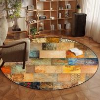 Retro Persia Round Rugs for Bedroom Study Chair Mat Living Room Decoration Large Area Rugs Non-slip Entrance Doormat Washable 60x60cm (Diameter)