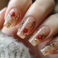 Square Nail Tips Flower Fake Nail Glues On Nail Stick On Nail Press On Nail Artificial False Nail for Womens and Girls 1