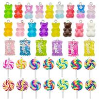 32pcs Colorful Candy Resin Charm, Includes Gummy DIY Bear Charm Pendants Sweet Candy Pendant Lollipop Shape