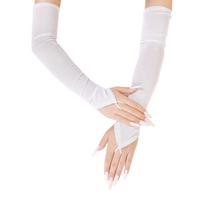 Women 50Cm Long Fingerless Transparent Elasticity Mesh Hook Finger Sexy Gloves Solid Etiquette Party Cosplay Dress Accessories One Size white