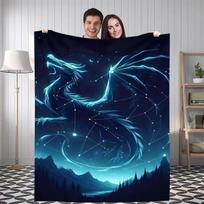 1pc Giant Dragon Throw Blanket - Navy Blue & Dark Starry Night Sky Design with Dragon, Soft Flannel All-Season Warmth for Home 75x90cm28x35in