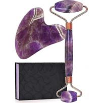 Jade Roller For Face Amethyst Derma Roller And Gua Sha Set For Skincare, Face Roller And Dark Circles Under Eye Treatment