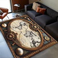 Vintage World Map Rug for Stylish Interiors | Nautical Compass Design Travel-Themed Floor Mats for Living Areas Machine washable 50x80cm