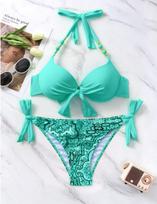 Sexy Push Up Bikini 2024 Women Swimsuit Two Piece Swimwear Female Thong Bikinis Set Swimming for Bathing Suits Brazilian Biquini S ežero mėlyna spalva