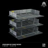 MoreArt& TIMEMICRO 1:64 japoniško stiliaus trijų aukštų automobilių stovėjimo aikštelės surinkimo scena black