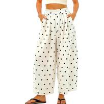 Women's Casual Polka Dot Pants with Pockets for Everyday Wear L smėlis