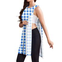 Women's Adaptive Clothing Recovery Dress Plaid Print Full Front Sleeveless Tank Dress for Easy Dressing After L mėlyna
