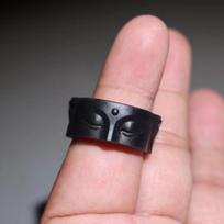 Speak No Evil Buddha Half Face Ring Buddhist Accessories Handmade Gothic Adjustable Open Ring Unisex Designer Zircon Bless Gift resizable beige