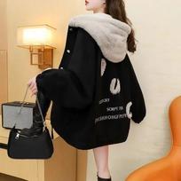 Plus Velvet Thick Hooded Denim Jacket Women's Autumn and Winter Outer Wear All-match Loose Lazy Style Jacket XXL juoda