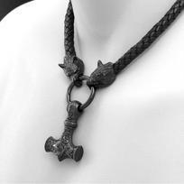Viking Leather Necklace Wolf Head Pendant Mens Viking Jewelry Norse Warrior Accessory juoda