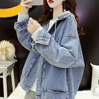 Hooded Denim Jacket for Women Korean Style Loose New Fashion Versatile Retro Top S mėlyna
