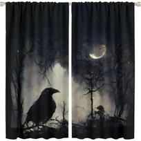 2PCS- Gothic black bird and crow pattern printed curtains   window decorations   home decorations   room decorations 100*130 HOOK 1pcs