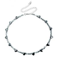 Modern Black Obsidians Heart Pendant Necklace with Clear Crystal Details Strong Alloy Chain Adjustable Neckchain 1