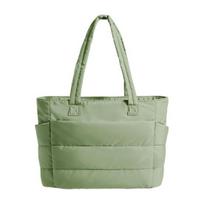 Puffer Tote Bag Women Shoulder Bag with Water Bottle Pockets Travel Handbag Padded Tote for 15.6 Inch Laptop Work Gym Commuting Use žalia