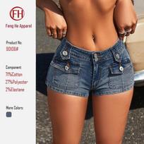 2026 Summer Versatile Retro Denim Multi-Button Ultra-Shorts S mėlyna