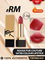 YVES SAINT LAURENT  / YSL [Mini] ROUGE PUR COUTURE SATININIS LŪPŲ DAŽAS #RM 1,3g  / ILGAAMŽIS KOMFORTAS LYGINAMASIS LŪPŲ PRIEŽIŪROS beige