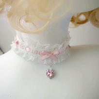 30cm Estetiškas Nėrinių Chokeris su Kaspinėliu ir Širdelės Formos Brangakmeniu Mergaitėms Karoliai Apykaklė Nėrinių Juosta Lolita Šokio Papuošalai Vestuvių Šventei length 30cm