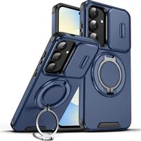 Skirta Samsung Galaxy S25 FE 5G dėklas su slankiojančiu objektyvo apsauginiu dangteliu, smūgiams atsparus šarvuotas telefono dėklas, skirta Galaxy S25FE su žiedo laikikliu For Galaxy S25 FE mėlyna