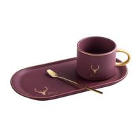 European Luxurious Gold Rim Ceramics Coffee Cups And Saucers Spoon Sets With Gift Box Tea Soy Milk Breakfast Mugs Dessert Plate raudona