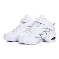 White Leather Jazz Dance Sneakers Women Soft Soled Teachers Dance Shoes Latin Practice Dancing Shoes 34 pilka/balta