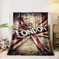 Union Jack overlaying a vintage London map with crown and bold text. for all seasons blanket lunch break throw gift 80cm x 120cm