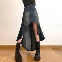 Women Denim Skirt  2000s Clothes Long Skirt Harajuku Korean 90s Fashion Vintage Gradient A-line Jean Skirt Grunge Clothes S