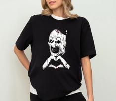 Scary Horror Clown Shirt Art The Clown Terrifier Halloween Creepy Heart Hands L black