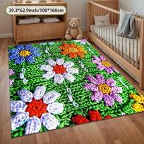 Artistic 3D Floral Crystal Velvet Rug: Stain-Resistant, Easy-Clean for Living Room, Sofa & Coffee Table. 40x60cm Crystal Velvet