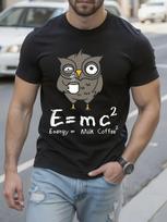 E=MC2 Energy = Milk X Coffee2 Graphic Tshirt with Owl Des... S įvairiaspalvis